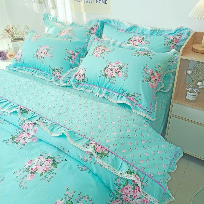 THL1116 Juego de cama de patchwork estilo campestre francés, elegante, suave y acogedor, 100 % algodón, con estampado floral primaveral