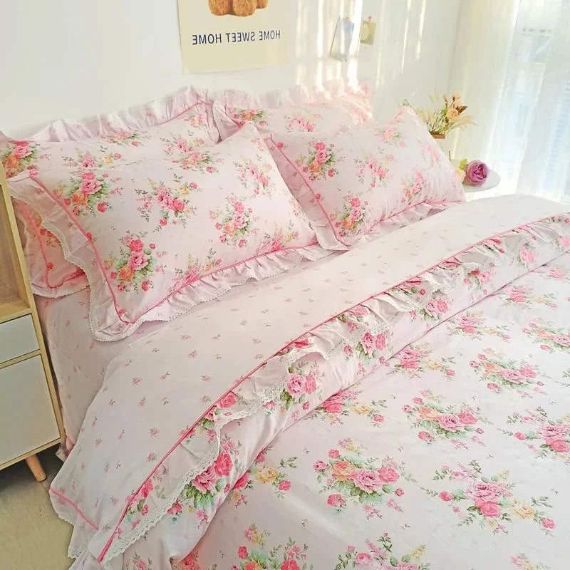 THL1116 Juego de cama de patchwork estilo campestre francés, elegante, suave y acogedor, 100 % algodón, con estampado floral primaveral