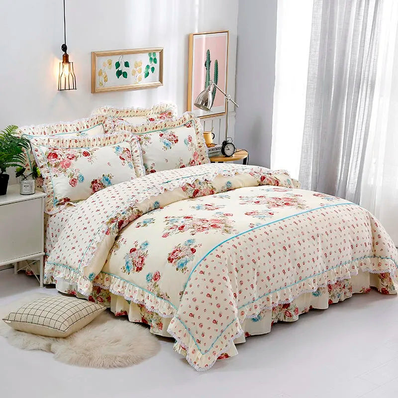 THL1116 Juego de cama de patchwork estilo campestre francés, elegante, suave y acogedor, 100 % algodón, con estampado floral primaveral