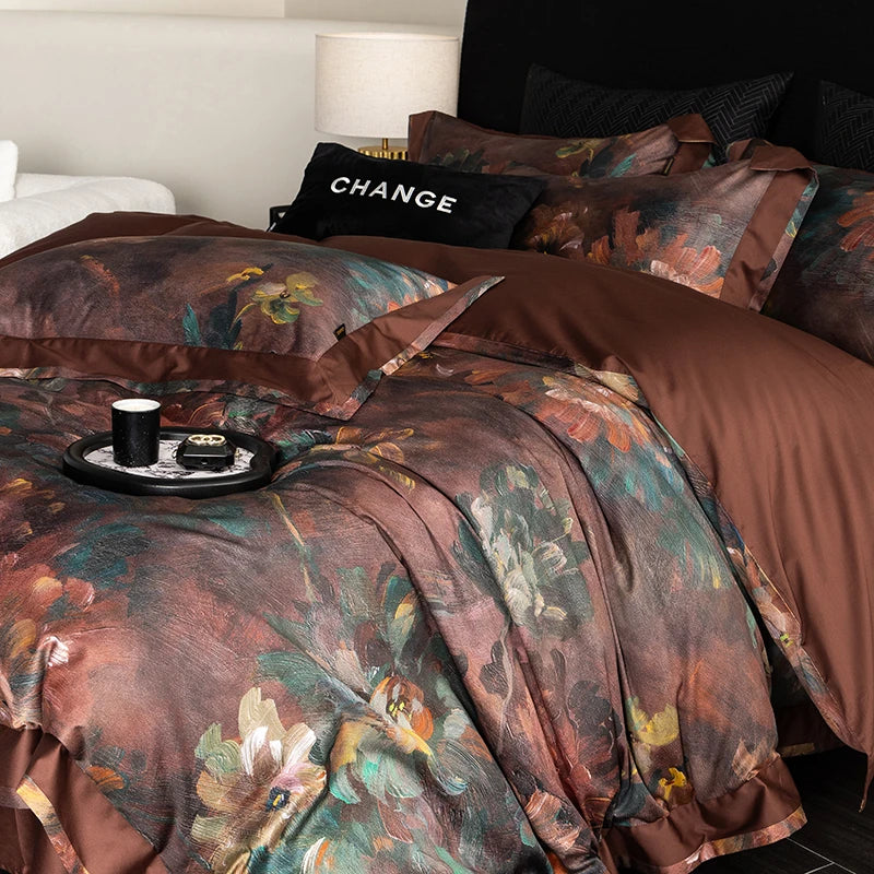 THL1168 Vintage 1000TC Egyptian Cotton Silky Soft Luxury Floral Bedding Set