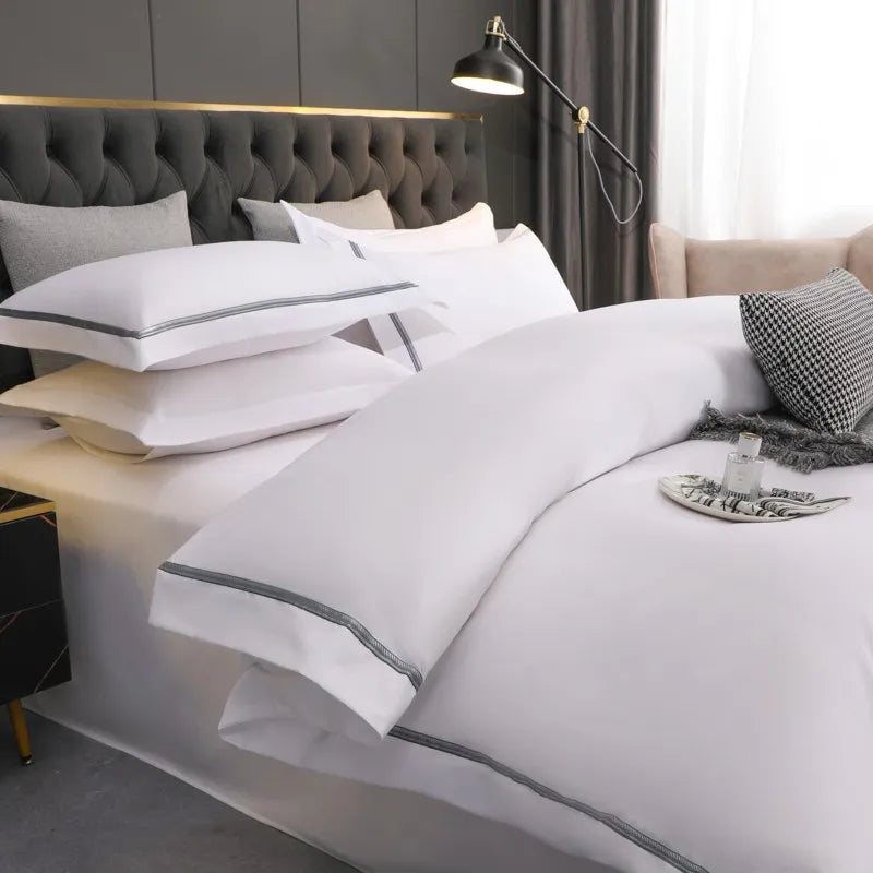 THL1047 Ultra-Soft White Brushed Cotton Bedding Set Luxurious Comfort for Home & Hotel