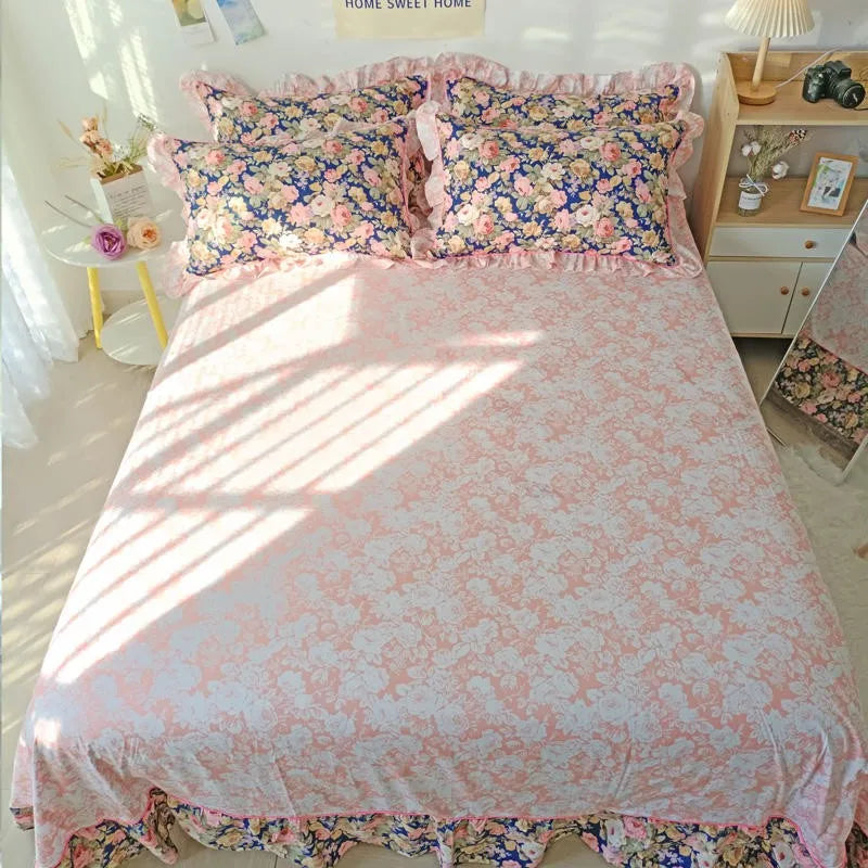 THL1116 Juego de cama de patchwork estilo campestre francés, elegante, suave y acogedor, 100 % algodón, con estampado floral primaveral