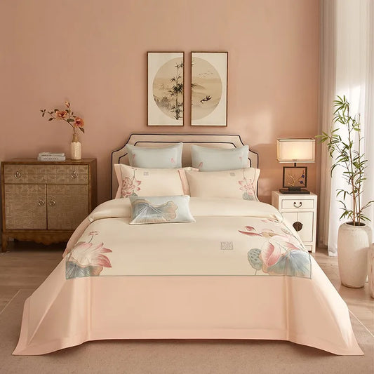 THL1140 Chinoiserie Chic Embroidery Duvet Cover Set Cotton Sateen Patchwork Bedding Set