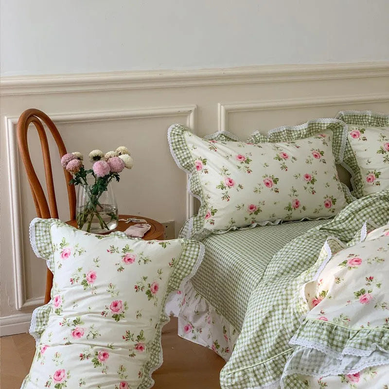 THL1116 Juego de cama de patchwork estilo campestre francés, elegante, suave y acogedor, 100 % algodón, con estampado floral primaveral