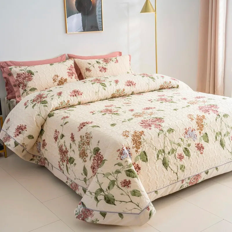 THL1061 Lightweight Reversible Bedspread Chic Floral Cotton Coverlet for Elegant Bedding