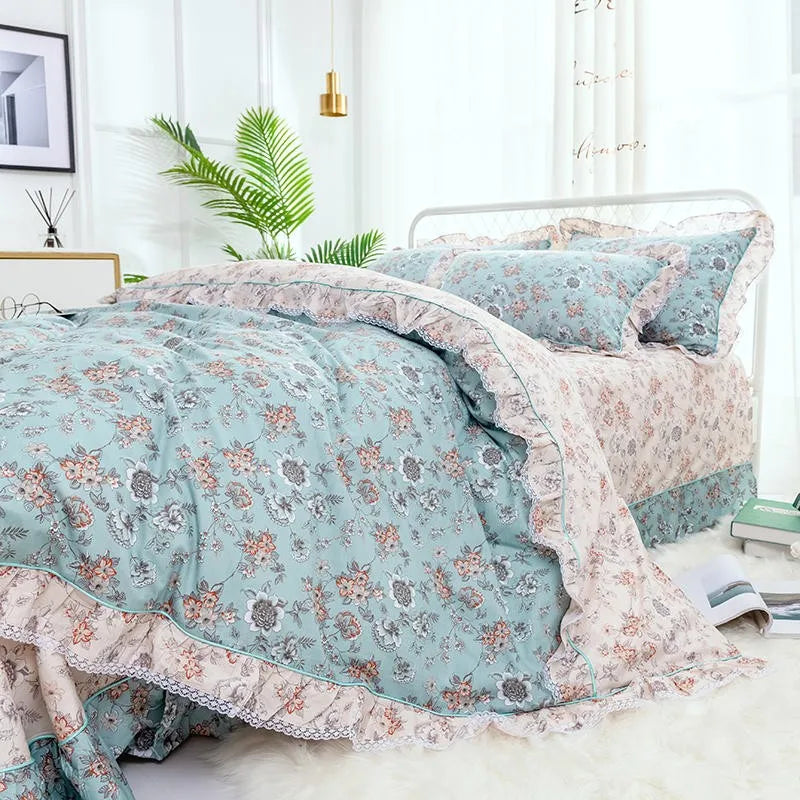 THL1116 Juego de cama de patchwork estilo campestre francés, elegante, suave y acogedor, 100 % algodón, con estampado floral primaveral