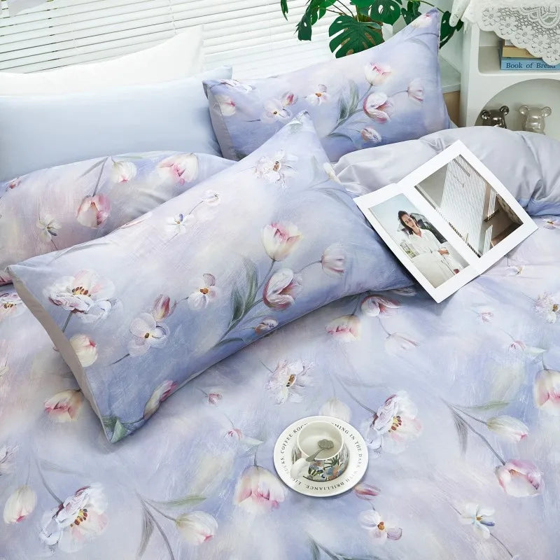 THL1176 400TC Ultra Soft Cotton-Rich Floral Printed Luxury Bedding Set