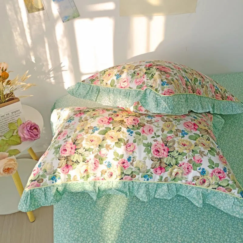 THL1116 Juego de cama de patchwork estilo campestre francés, elegante, suave y acogedor, 100 % algodón, con estampado floral primaveral