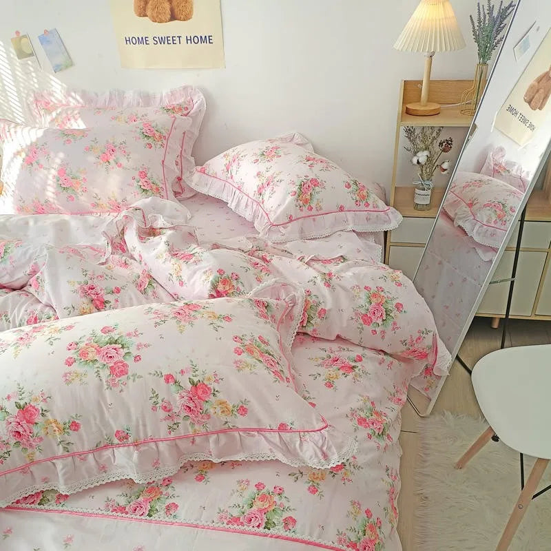 THL1116 Juego de cama de patchwork estilo campestre francés, elegante, suave y acogedor, 100 % algodón, con estampado floral primaveral