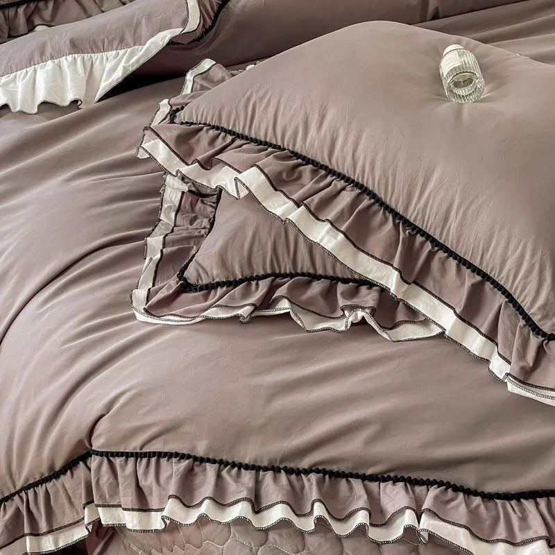 THL1123 Premium 100% Cotton Elegant Ruffled French Romantic Nature-Inspired Soft Bedding Set