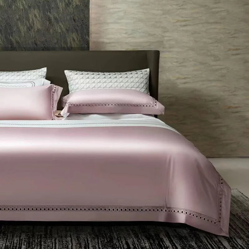 THL1083 Luxury High-End Egyptian Cotton Bedding Set Silky Soft Solid Color Bed Sheets & Cover