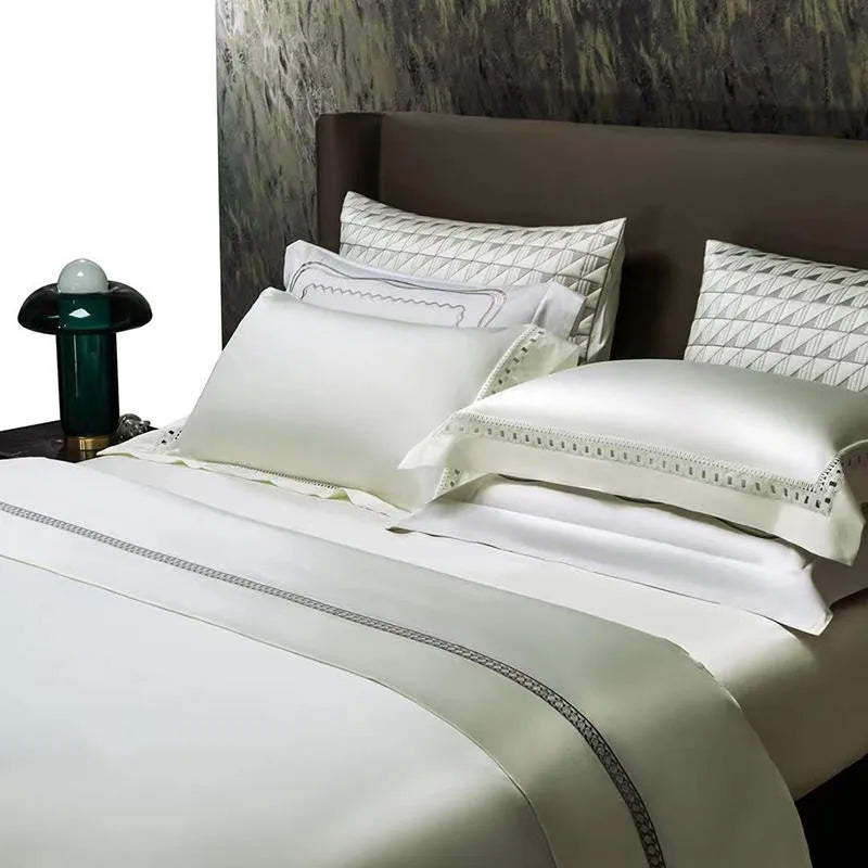 THL1083 Luxury High-End Egyptian Cotton Bedding Set Silky Soft Solid Color Bed Sheets & Cover