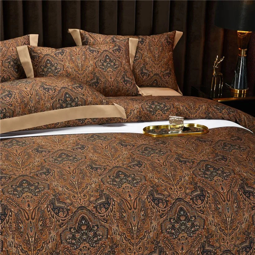 THL1042 Vintage Boho Duvet Cover Set Luxury Egyptian Cotton Soft Bedding with Elegant Bed Sheets