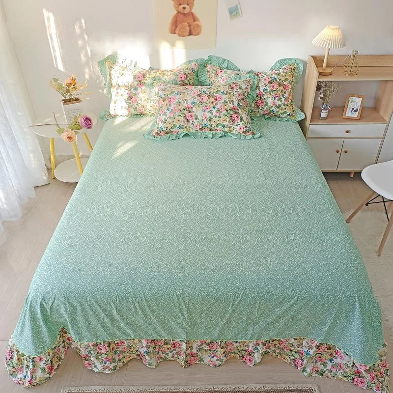 THL1116 Juego de cama de patchwork estilo campestre francés, elegante, suave y acogedor, 100 % algodón, con estampado floral primaveral