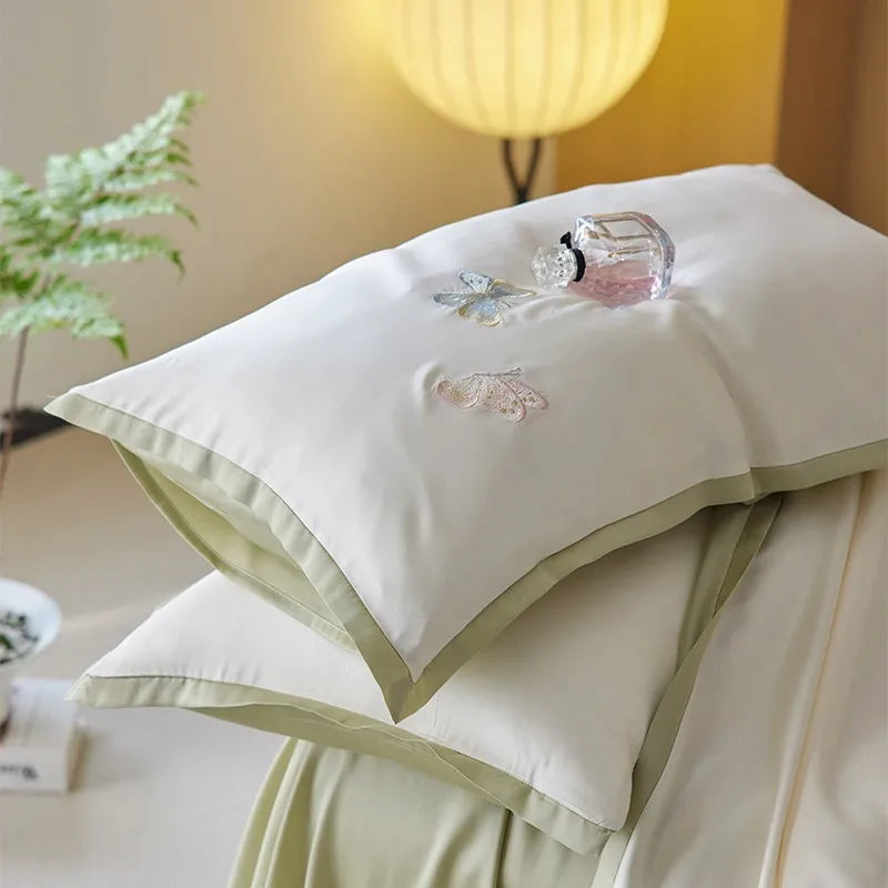 THL1111 Elegant Butterfly Embroidery Romantic Soft Silky Lyocell Bedding Set