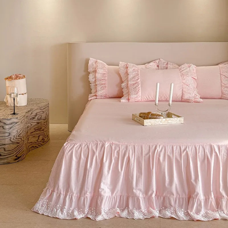 THL1141 100% Egyptian Cotton Ruffle Lace Duvet Cover Set Bohemian Bedding for a Luxurious Bedroom