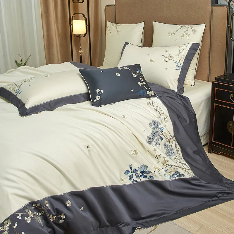 THL1132 Egyptian Cotton Bedding Set Oriental Classical Embroidery Duvet Cover with Patchwork