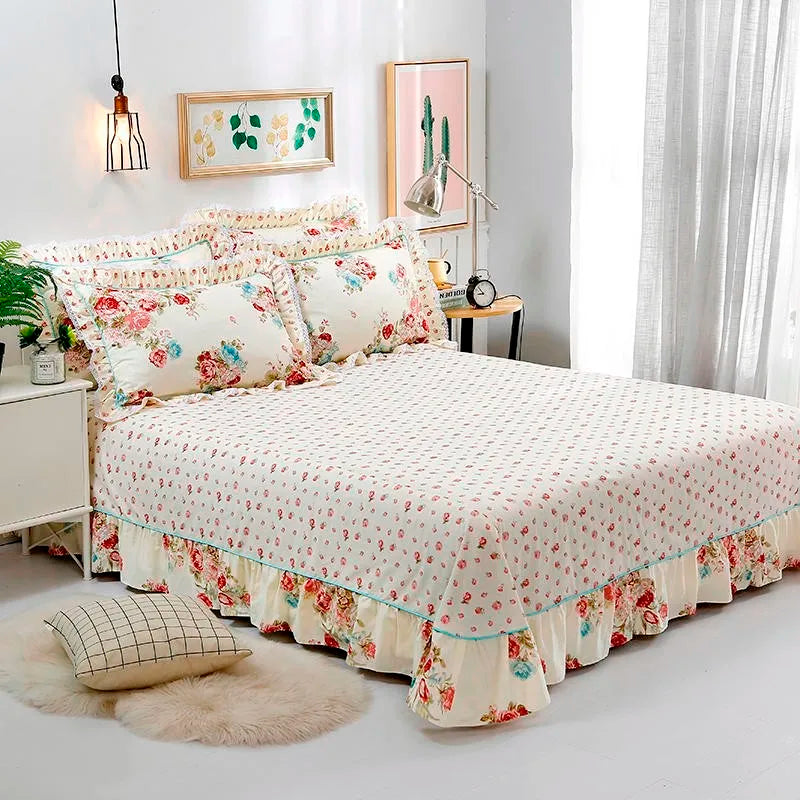 THL1116 Juego de cama de patchwork estilo campestre francés, elegante, suave y acogedor, 100 % algodón, con estampado floral primaveral