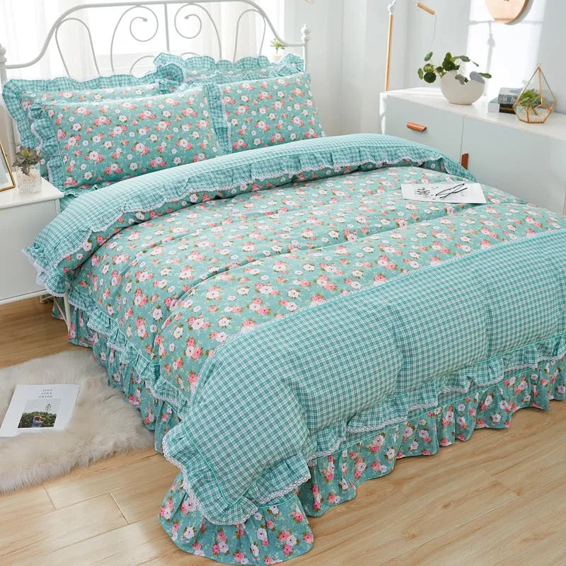 THL1116 Juego de cama de patchwork estilo campestre francés, elegante, suave y acogedor, 100 % algodón, con estampado floral primaveral