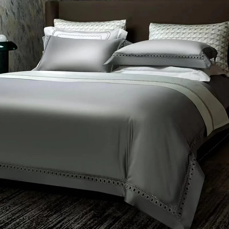 THL1083 Luxury High-End Egyptian Cotton Bedding Set Silky Soft Solid Color Bed Sheets & Cover