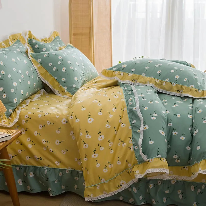 THL1116 Juego de cama de patchwork estilo campestre francés, elegante, suave y acogedor, 100 % algodón, con estampado floral primaveral