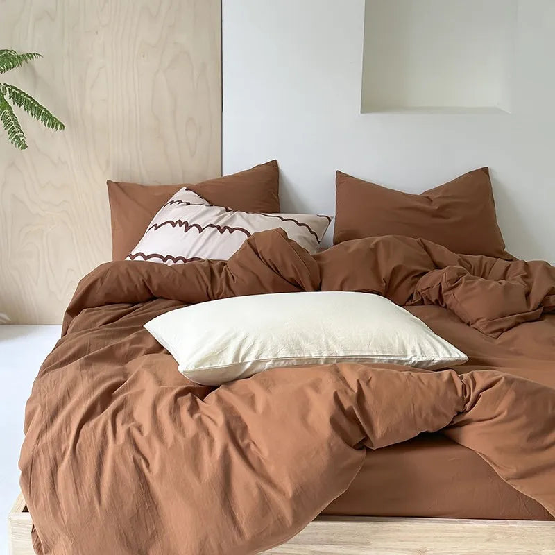 THL1094 Organic 100% Washed Cotton Duvet Cover Bedding Set with Linen Feel and Textured Finish