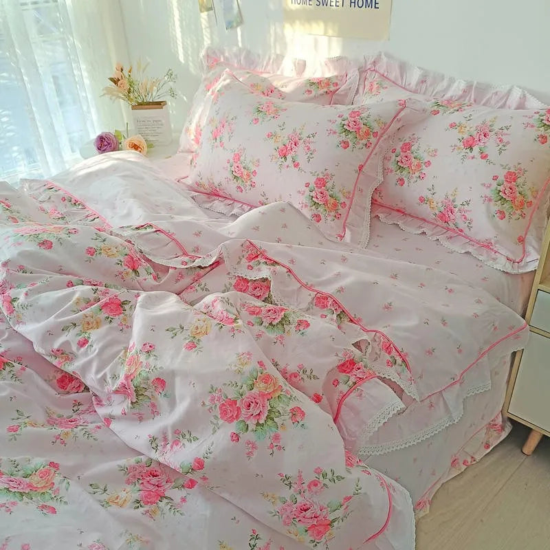 THL1116 Juego de cama de patchwork estilo campestre francés, elegante, suave y acogedor, 100 % algodón, con estampado floral primaveral