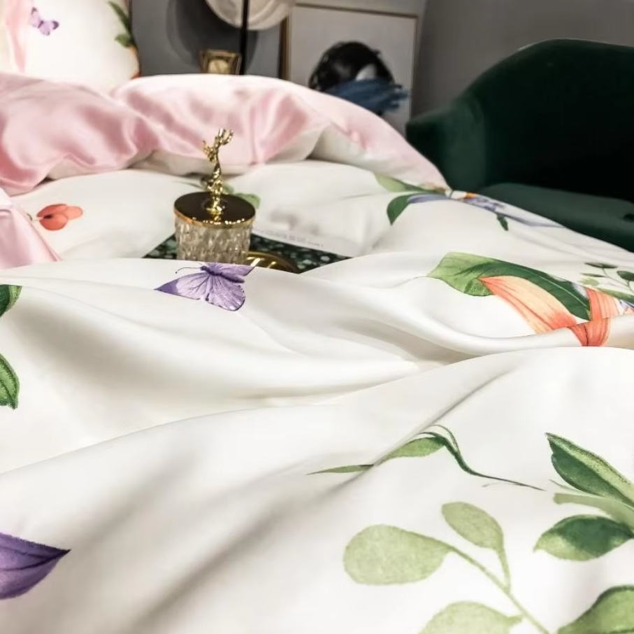 THL1051 Vintage Reversible Floral & Leaf Summer Cooling Coverlet Bedspread Bedding Set