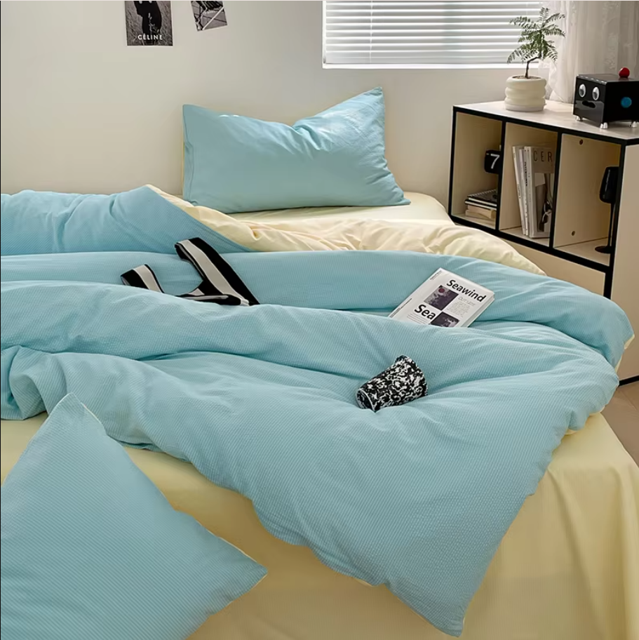 THL1036 Ultra Soft Brushed Microfiber Seersucker Comfortable Lightweight Duvet Cover