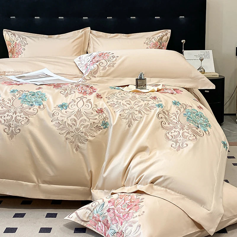 THL1174 Pastel 100% Cotton Embroidered 400TC Soft & Elegant Luxury Bedding Set