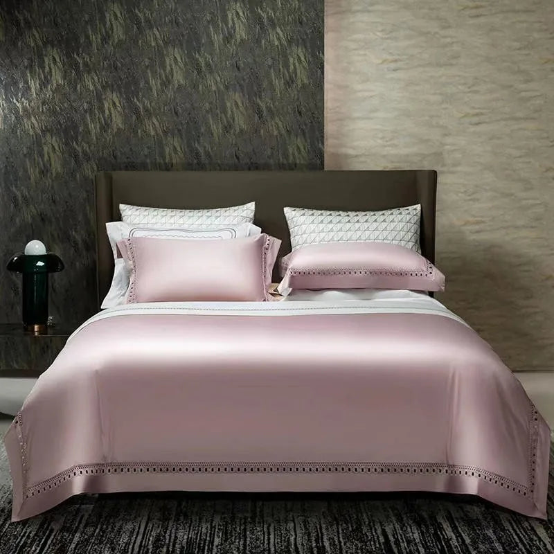 THL1083 Luxury High-End Egyptian Cotton Bedding Set Silky Soft Solid Color Bed Sheets & Cover