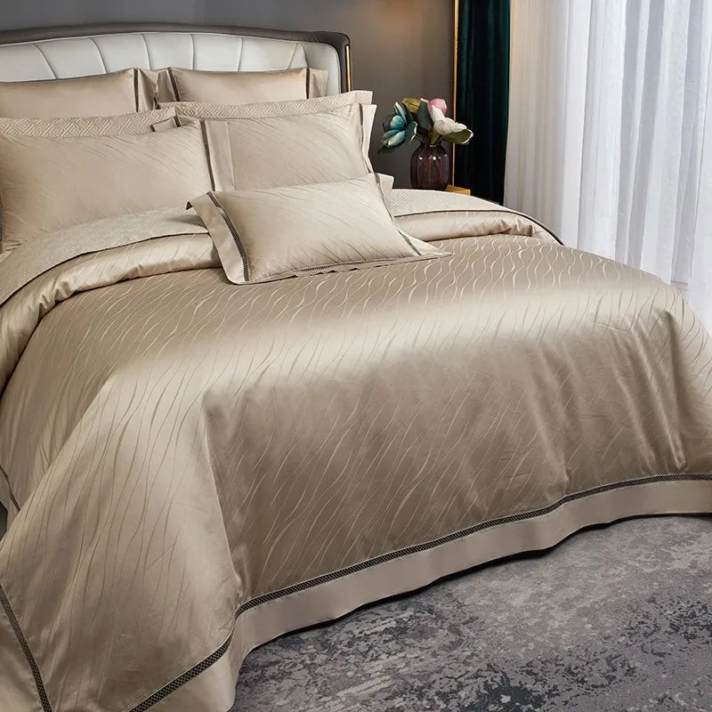 THL1056 Egyptian Cotton Soft Silky Jacquard Wave Bedding Boho Textured Elegance for Ultimate Comfort