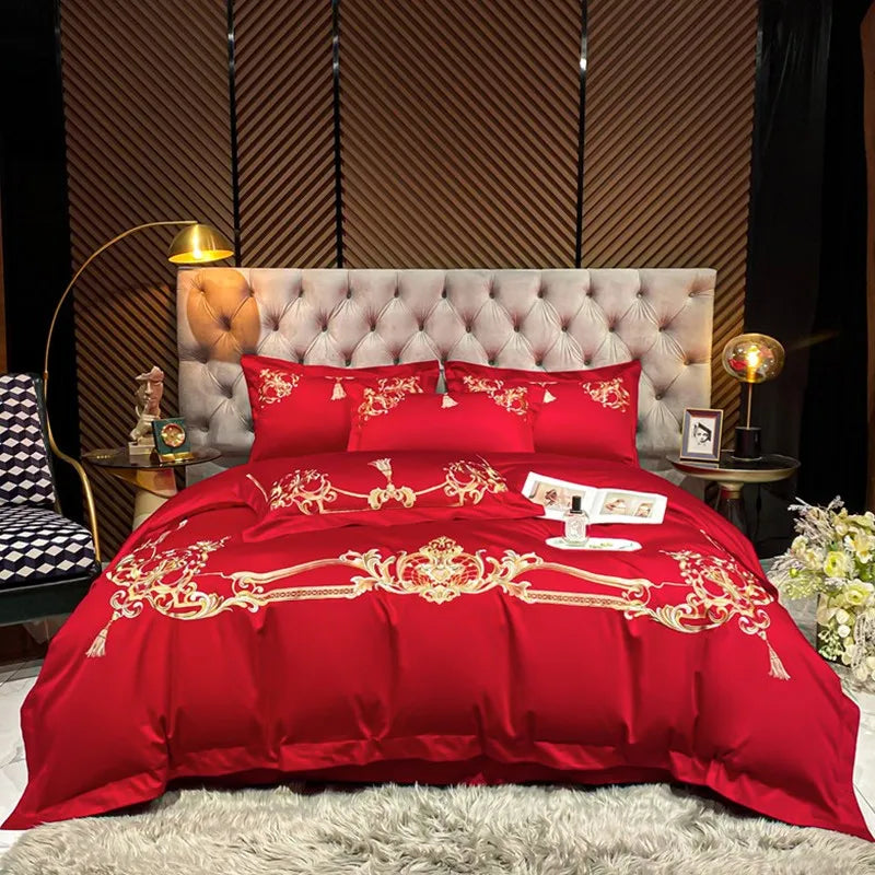 THL1160 Elegant 1000 Thread Count Egyptian Cotton Embroidered Luxury Bedding Set with Chic Duvet Cover and Bed Sheet