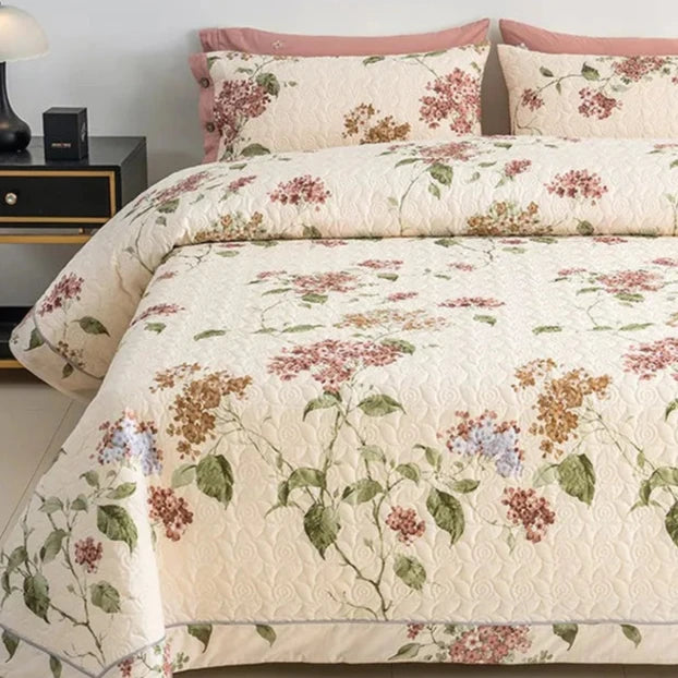 THL1061 Lightweight Reversible Bedspread Chic Floral Cotton Coverlet for Elegant Bedding