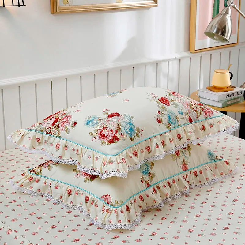 THL1116 Juego de cama de patchwork estilo campestre francés, elegante, suave y acogedor, 100 % algodón, con estampado floral primaveral