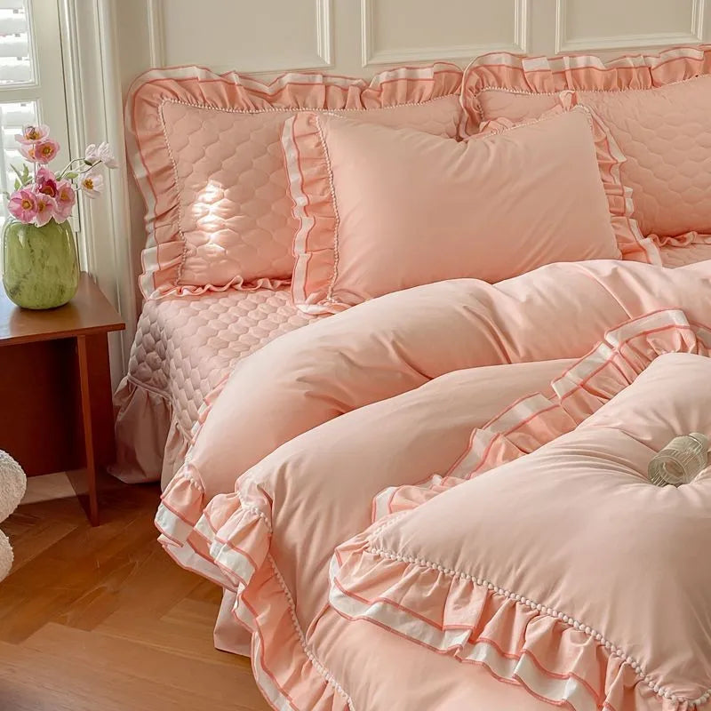 THL1123 Premium 100% Cotton Elegant Ruffled French Romantic Nature-Inspired Soft Bedding Set