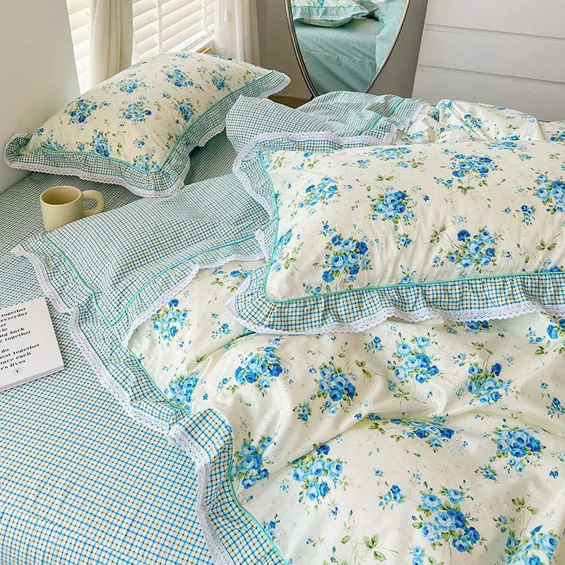 THL1116 100% Cotton, Soft and Cozy Blooming Spring Elegant Floral French Country Style Patchwork Bedding Set