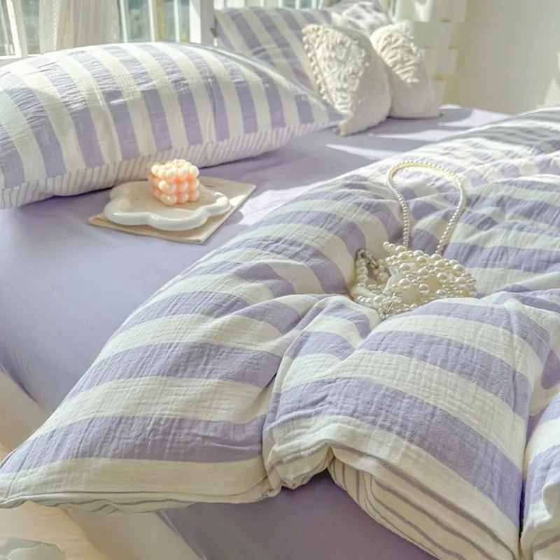 THL1035 Ultra Soft and Breathable with Elegant Pastel Stripe Print Luxury Duvet Cover Set