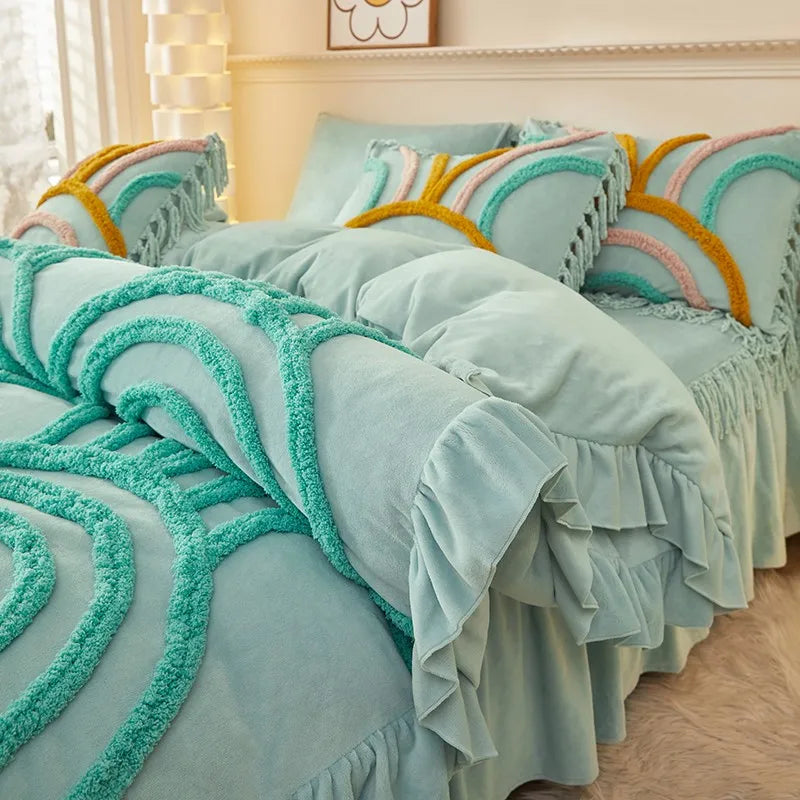 THL1034 Chic Tassels Bohemian Flannel Fleece Bedding Set