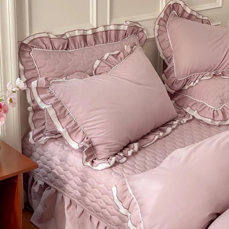 THL1123 Premium 100% Cotton Elegant Ruffled French Romantic Nature-Inspired Soft Bedding Set