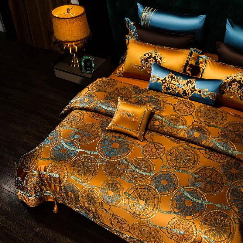 THL1052 Chic Golden Luxury Bedding Set High Quality Jacquard California Bedspread