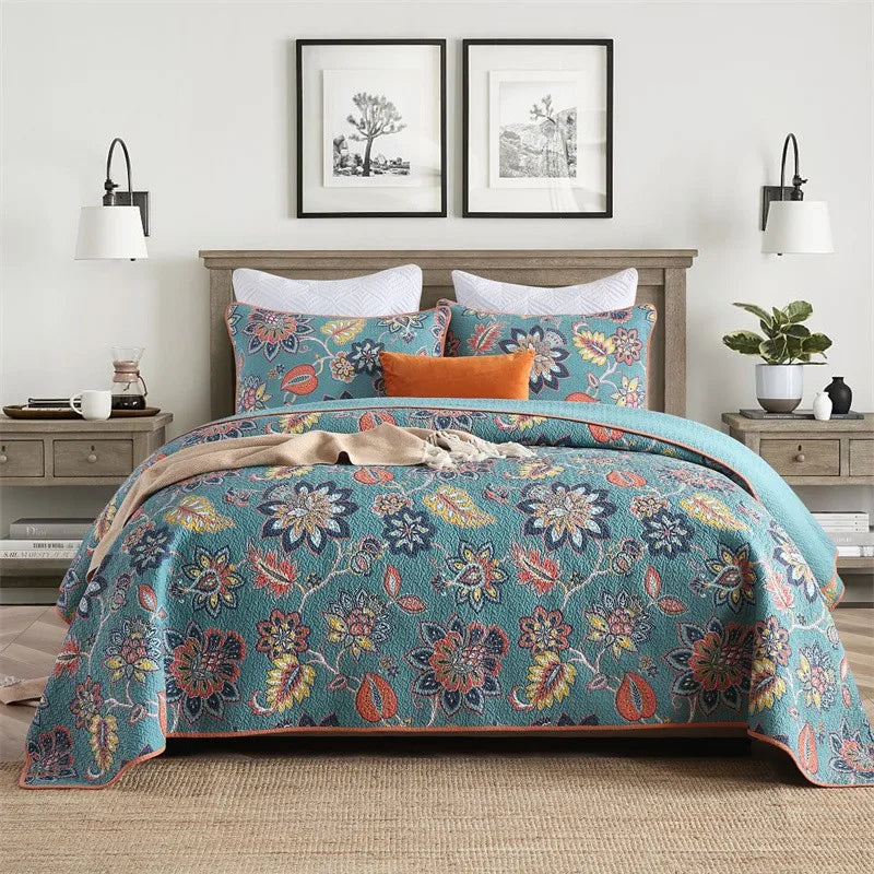 THL1050 Multicolor Paisley Blossom Cotton Summer Bedspread