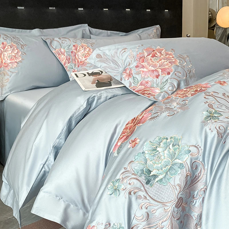 THL1174 Pastel 100% Cotton Embroidered 400TC Soft & Elegant Luxury Bedding Set