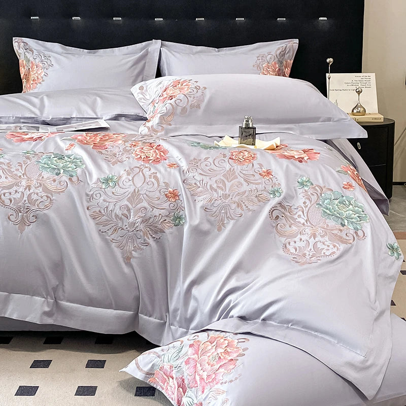 THL1174 Pastel 100% Cotton Embroidered 400TC Soft & Elegant Luxury Bedding Set