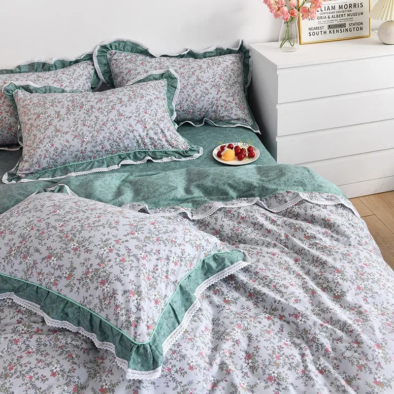 THL1116 Juego de cama de patchwork estilo campestre francés, elegante, suave y acogedor, 100 % algodón, con estampado floral primaveral