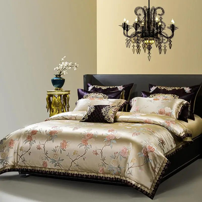 Juego de cama de lujo de algodón jacquard satinado THL1075 Royal