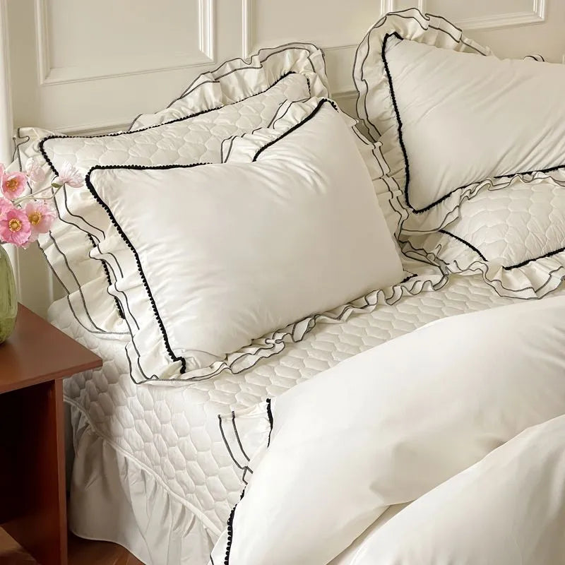 THL1123 Premium 100% Cotton Elegant Ruffled French Romantic Nature-Inspired Soft Bedding Set