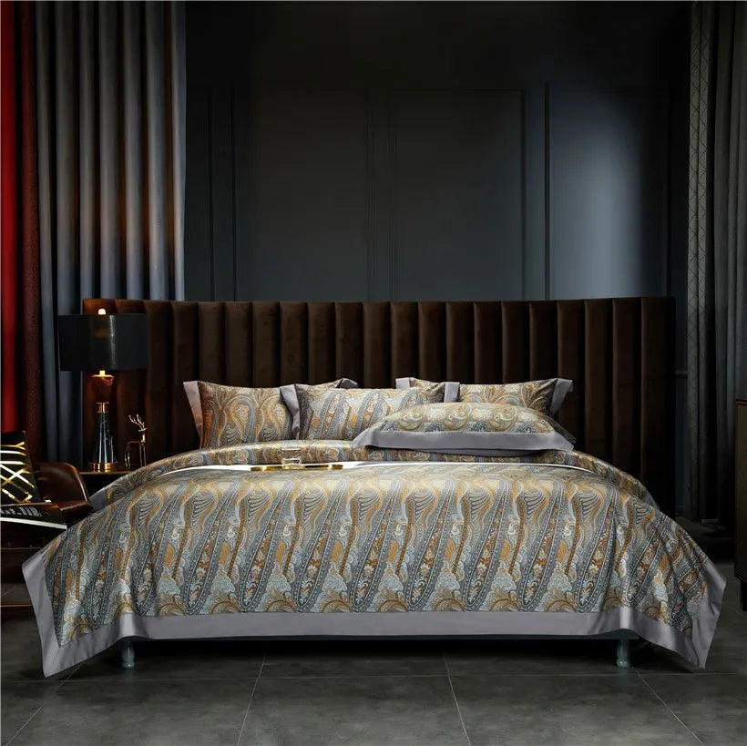 THL1042 Vintage Boho Duvet Cover Set Luxury Egyptian Cotton Soft Bedding with Elegant Bed Sheets