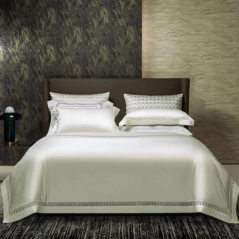 THL1083 Luxury High-End Egyptian Cotton Bedding Set Silky Soft Solid Color Bed Sheets & Cover