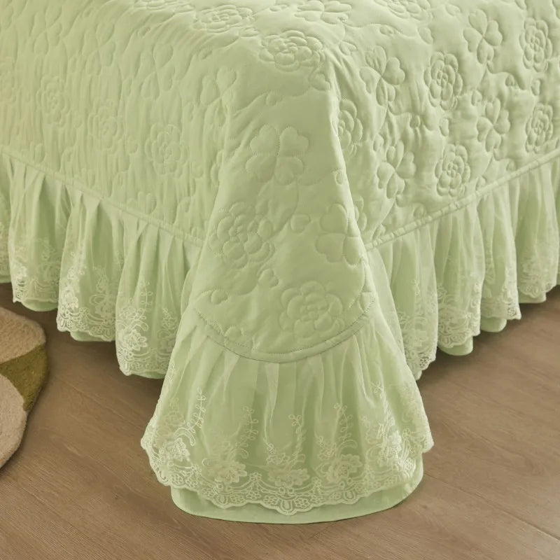 THL1078 Floral Embossed Lace Coverlet Bedspread Solid Bedding Set